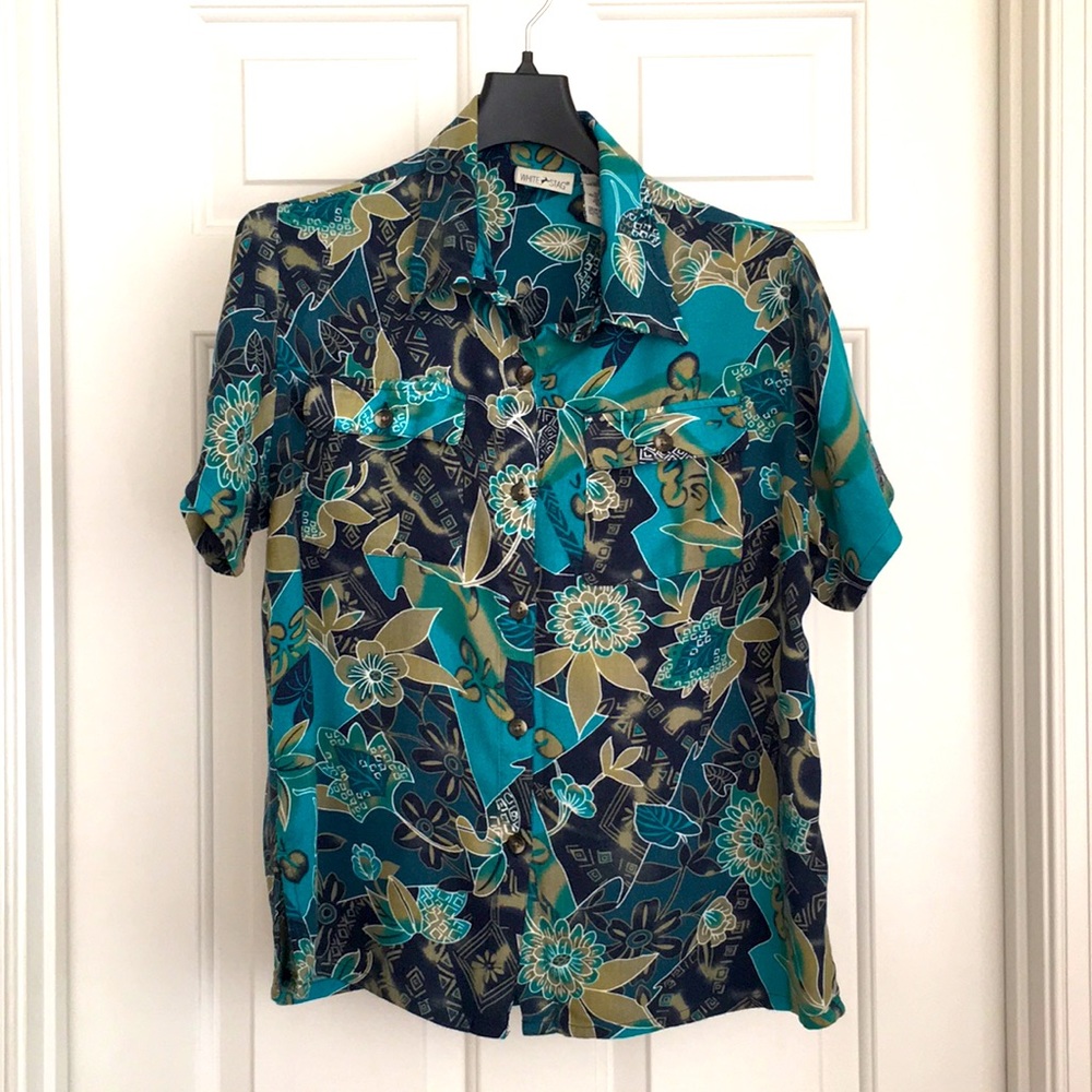White Stag Tropical Button down Shirt Short Sleeves Green Multi Color Size Large
